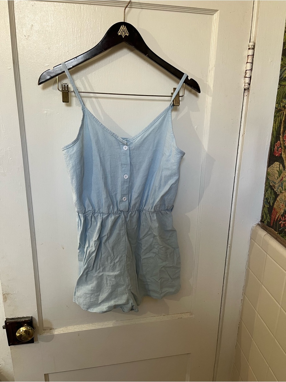 Romwe Pastel Blue Cami Romper • Faux Button Front • Medium • EUC